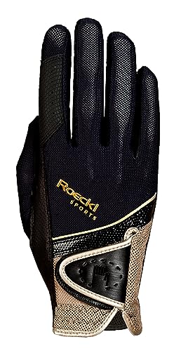Roeckl Sports Reithandschuh Madrid, Turnier Sommer Handschuh, Schwarz/Gold 10 im Sale
